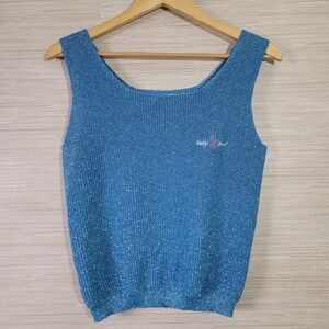 Baby Phat Women's Sleeveless Metallic Knit Tank Top Blue L Logo Embroidered